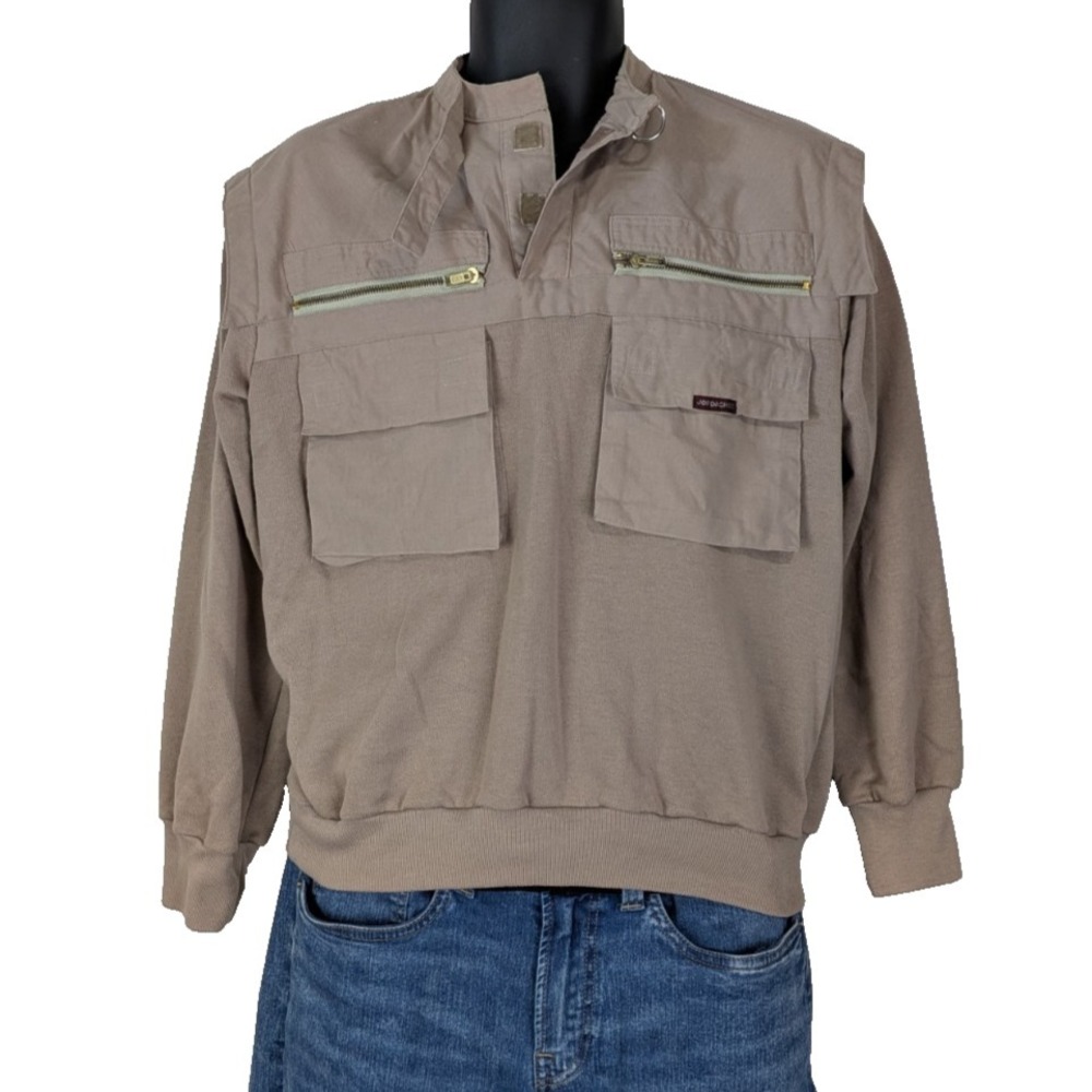 Vintage Jordache Tactical Safari Sweatshirt M Khaki Tan 90s Gorpcore